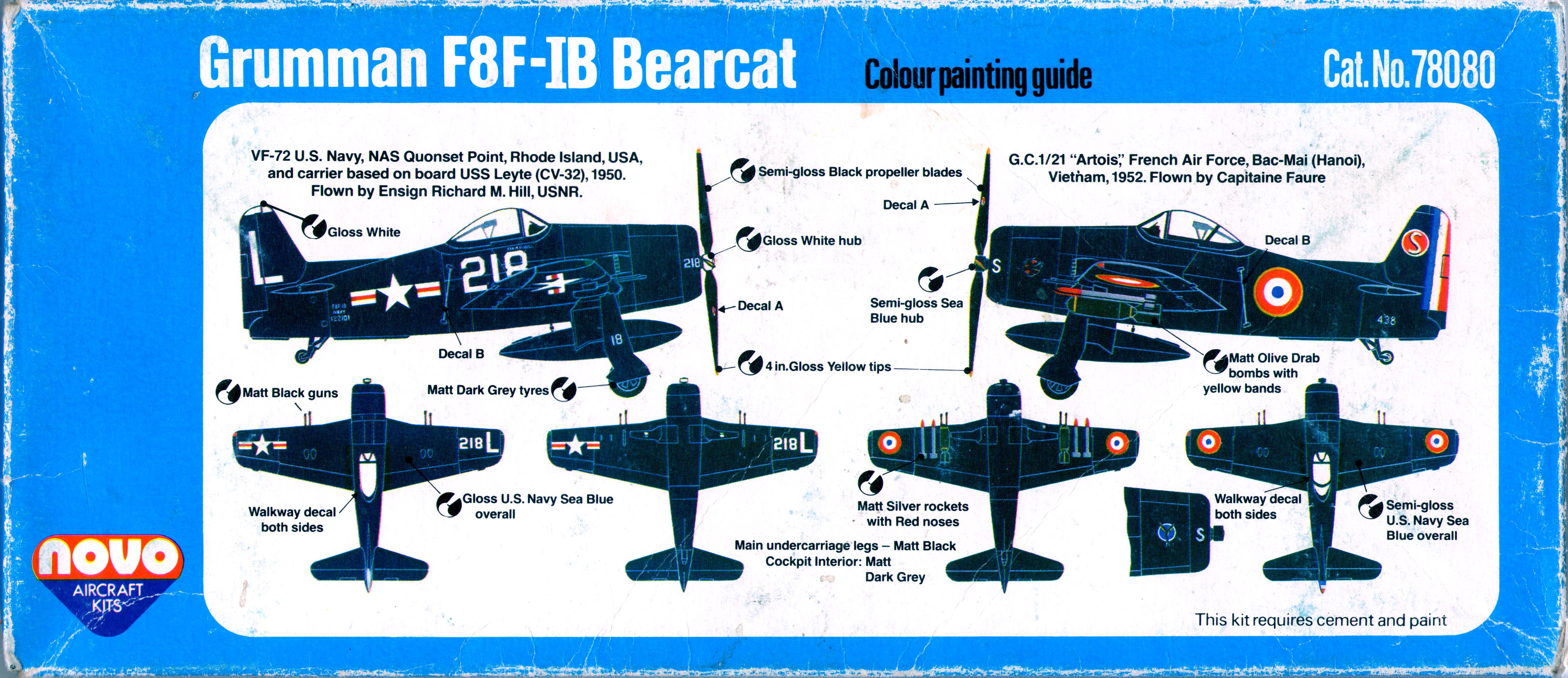 NOVO F407 Grumman F8F-1B Bearcat Cat.No.78080, NOVO Toys Ltd, 1979 схемы окраски